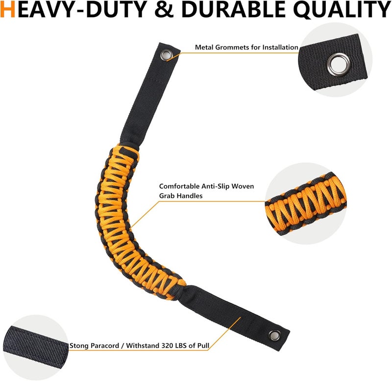 RERPRO 4 Pack Grab Handles for Ford Bronco Accessories 2021 2022 2023 2024 2025 2 Door 4 Door Interior Paracord Roll Bar Grip Door Handle No Embroidery Cyber Orange - Image 5